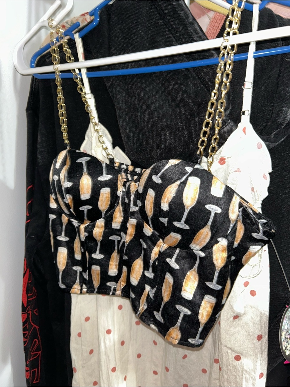 Champagne Print Bustier with Gold Chain Straps